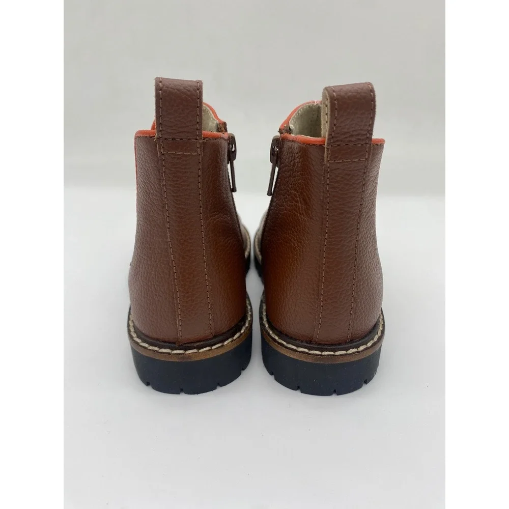 Mini Boden Kids Tan Pebbled Leather Chelsea Boots Orange Trim EU 25 C0680